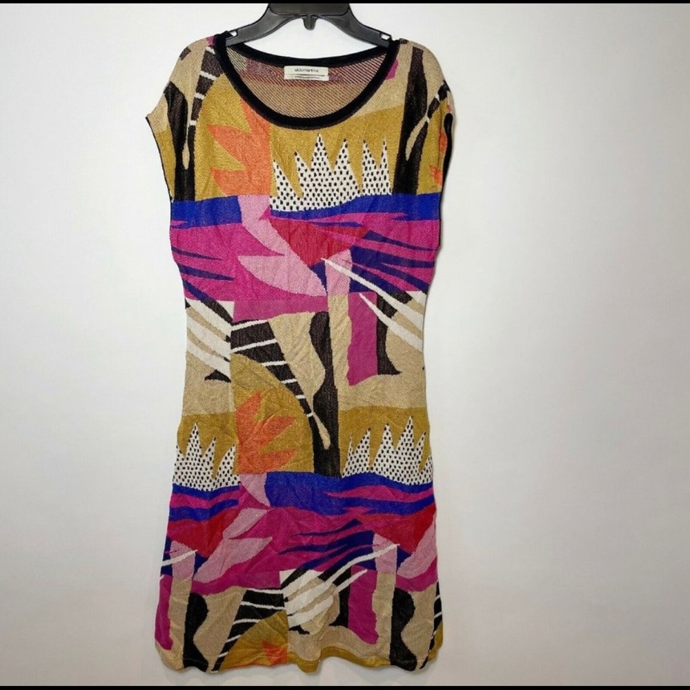 Aldomartins Womens Abstract Mini Sweater Knit Dress Colorful Size 8 Cap Sleeve